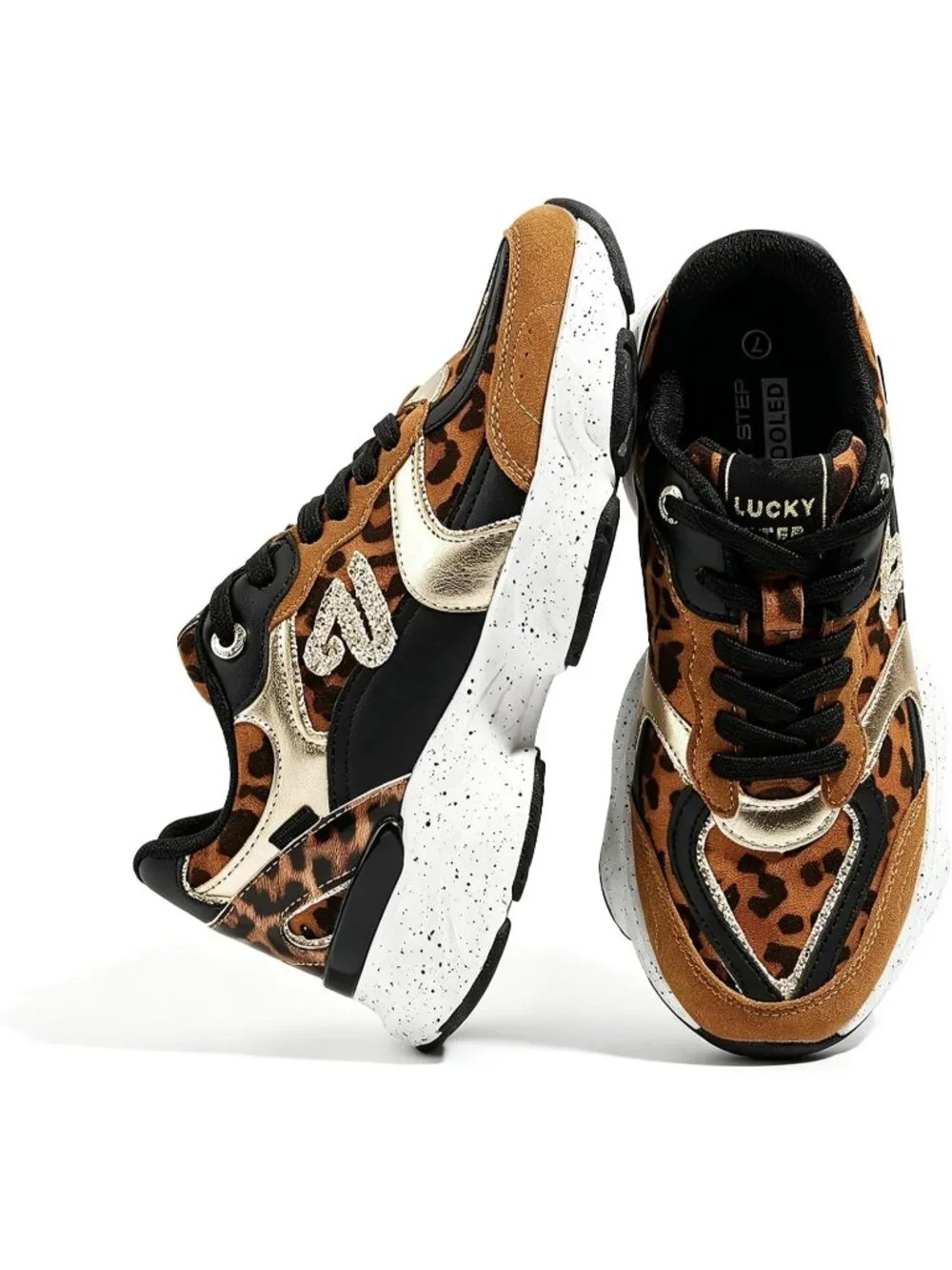 Women's Brown Leopard Lightweight Non Slip Chunky Color Block Fashion Sneakers